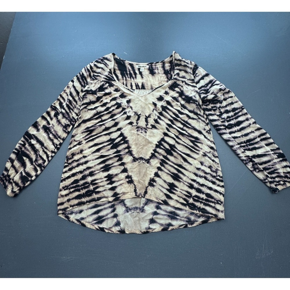 Billabong Women's Medium Black Tie Dye Long Sleeve V Neck Boho Festival Pullover